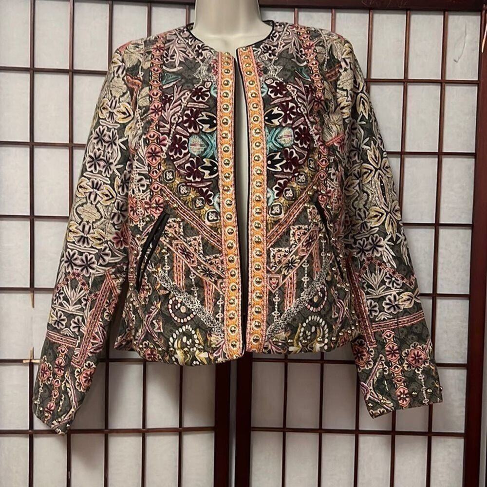 CATHERINE MALANDRINO BOHO STUDDED BLAZER JACKET SIZE S